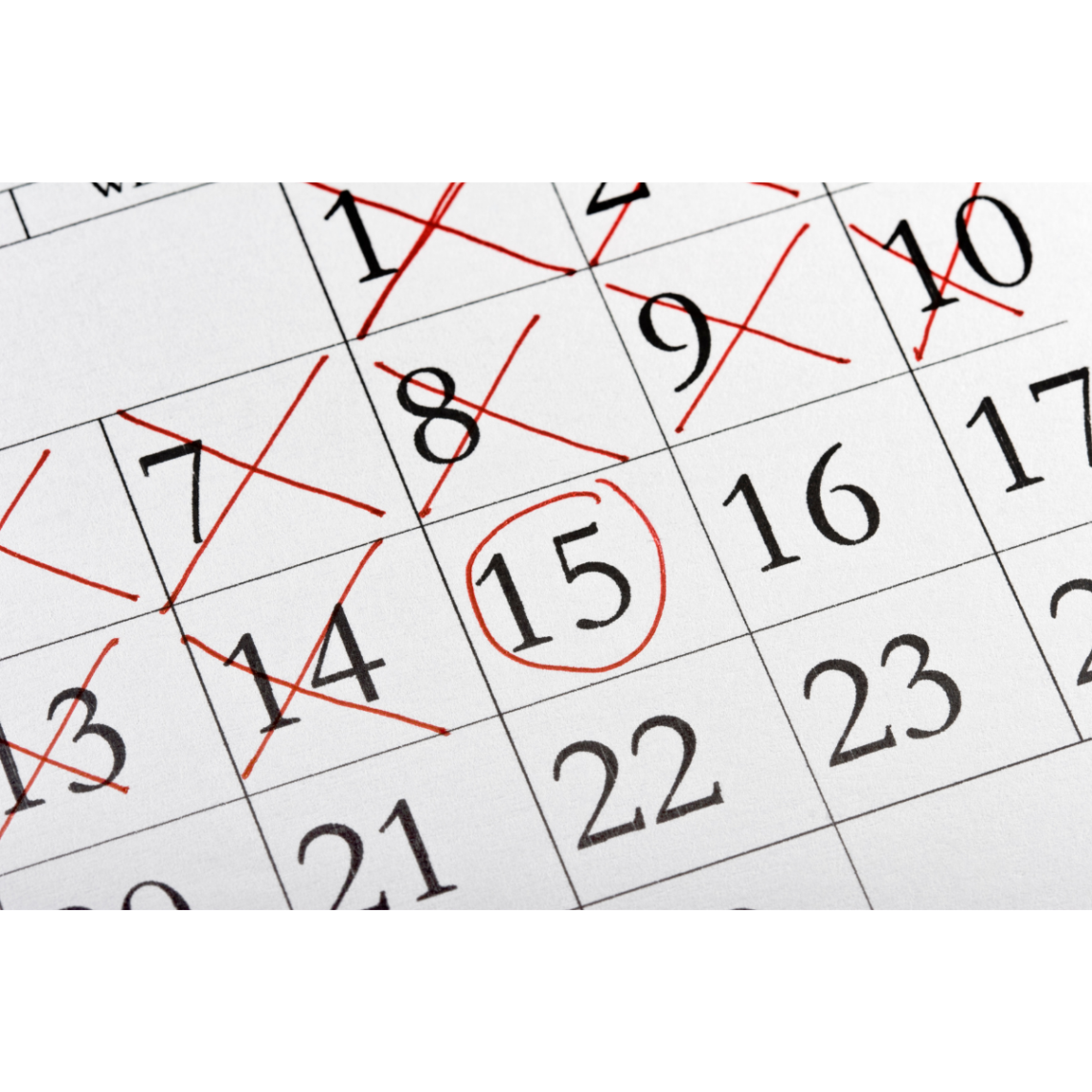 calendar with the number 15 circled